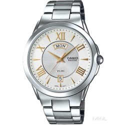 CASIO BESIDE Mod. DAY & DATE - WHITE, GOLD INDEXES BEM-130D-7AVDF